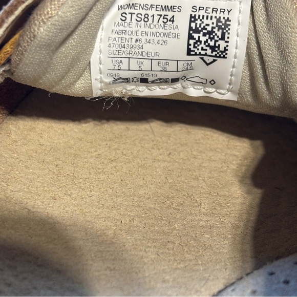 Sperry Top Sider ANGELFISH Tan Leather Gold Sparkle Linen Boat Shoes 7.5 women - Picture 8 of 8